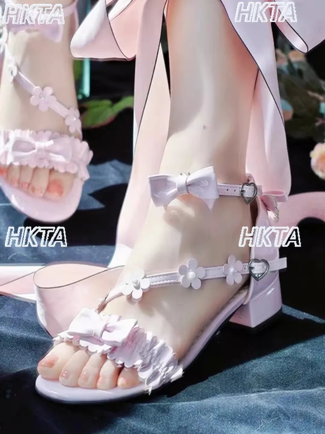 Sweet Lolita Shoes Female Summer new Everyday Casual Versatile Bow Lace Flower Thick Heel Patent Leather Open toed Sandals Women