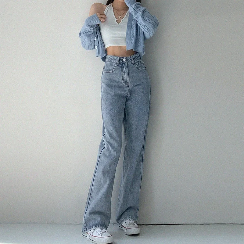 여성용 데님 바지 하이 웨스트 스트레이트 레그 여성 청바지 세련되고 우아한 한국 streetwear 활기찬 2025 품질 바지
