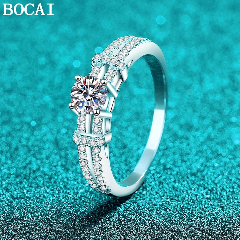 0.5ct Moissanite S925 Silver Jewelry Simple And Fashionable Double Ring Diamond Arranged Engagement Ring Women's Selected Gift