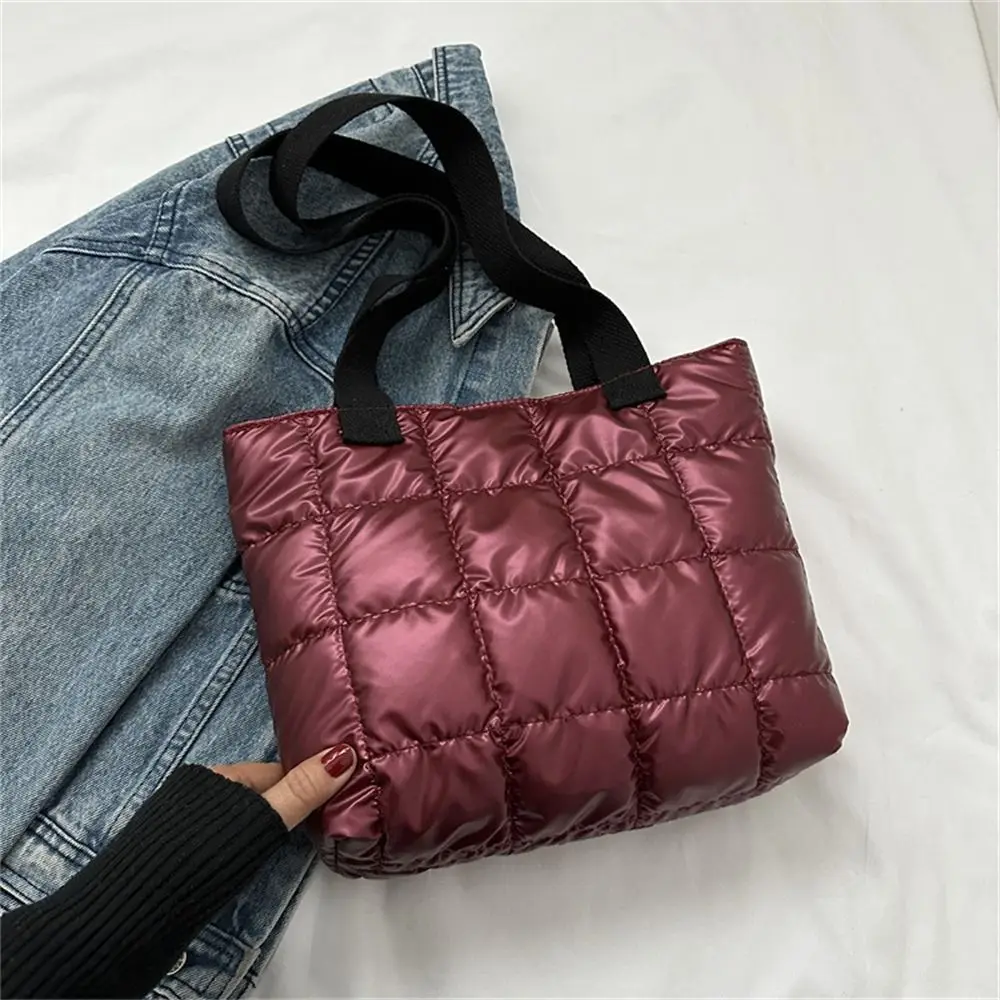 Women Retro Personality Large Capacity Quilted Shoulder Bags Casual Solid Color Handbags Down Cotton Padded Tote Shopping Bags