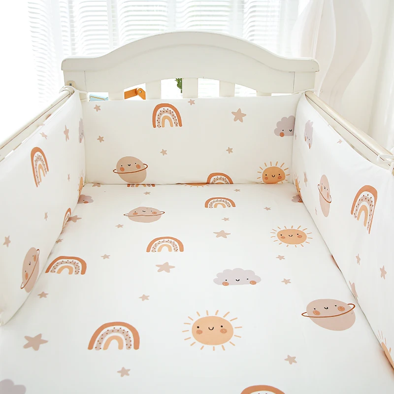 1 Stück Babybett-Schutzbeschiene, weiche Polsterung, Stoßstangeinlage für Säuglingsbett, gepolsterter Bettzaun mit Cartoon-Druck, einteilig, 120/180/200 cm Länge