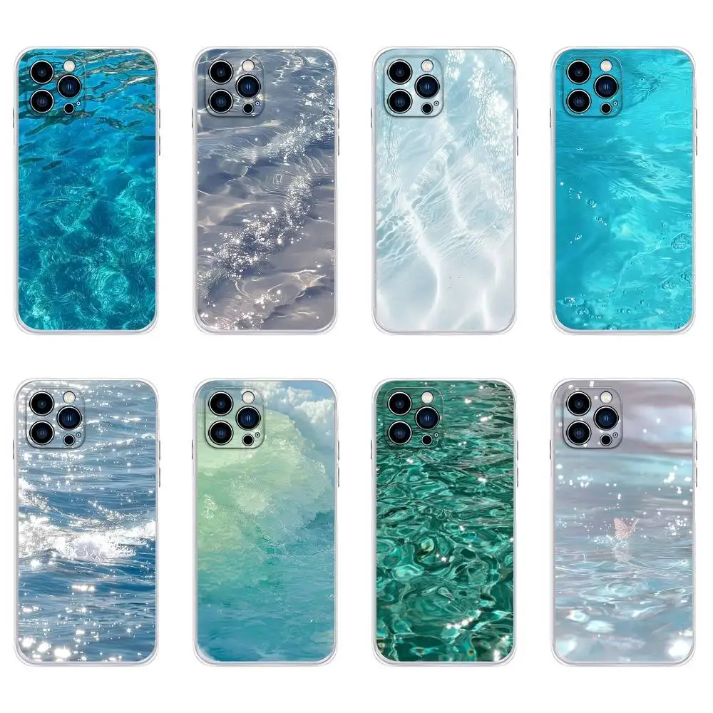

Gradient color seawater water ripple Phone Case For iPhone 16,15,14,13,12 Plus,Pro,Max,XR,XS,Plus,E,Mini Transparent Soft Cover