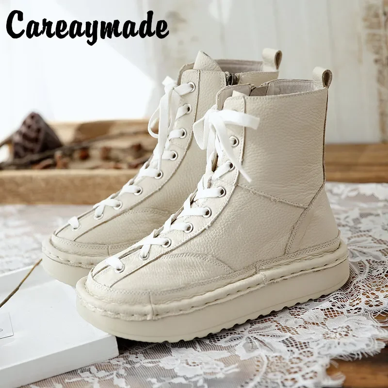 Careaymade-Literary style autumn new lace up women\'s boots handsome boots college style thick bottom muffin round head boots