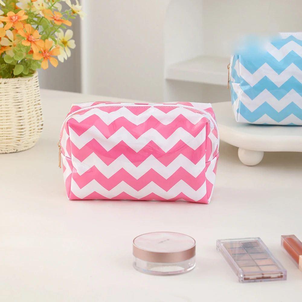 5pcs Lady Wavy Horizontal Stripes Pillow Shaped Waterproof Protable Long Cosmetic Bag With Tassel