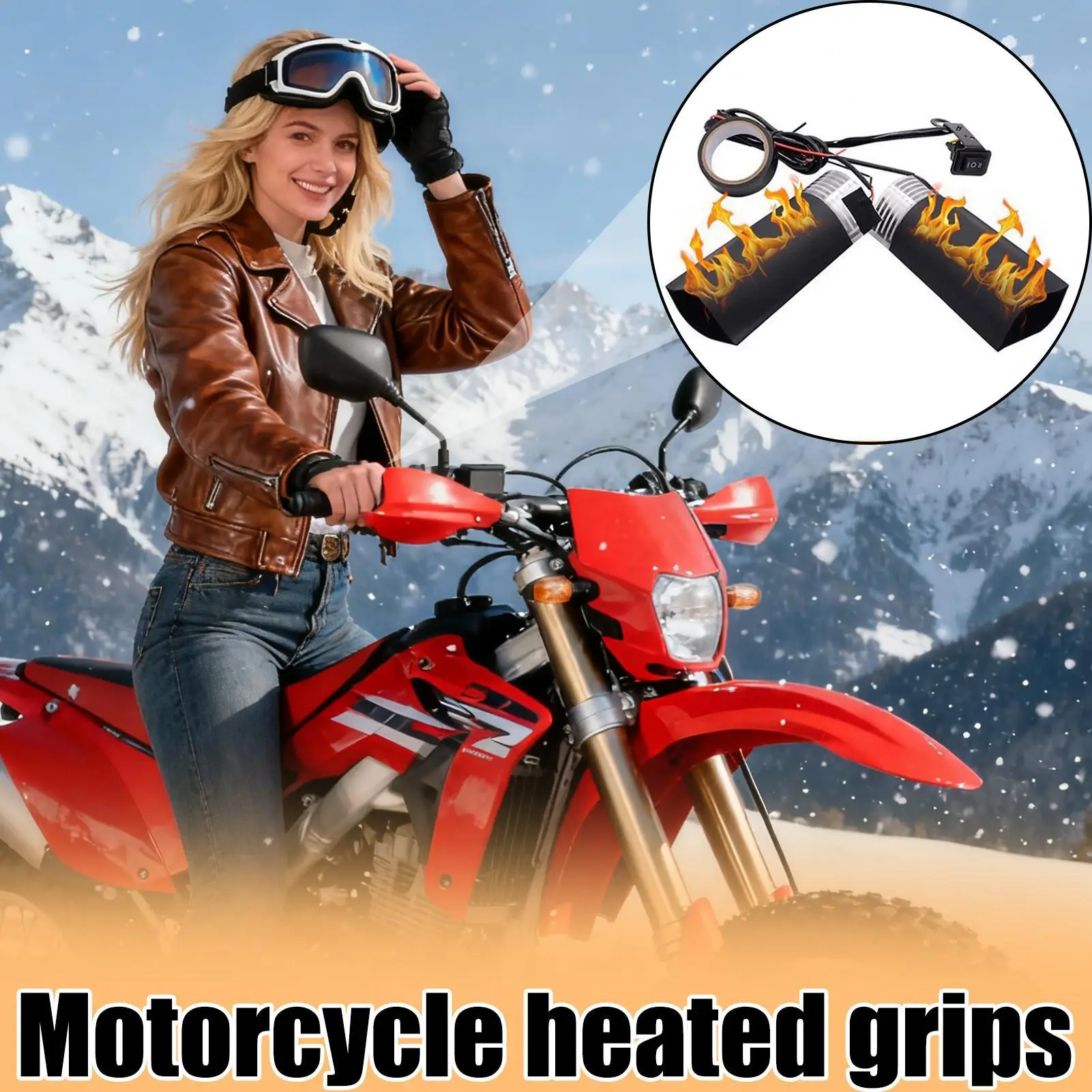 ATV Heated Grips 12v Fast Heating 2 Settings Motorcycle Hand Grip Heater For Dirt Bike Scooter Winter Cold Weather Driving
