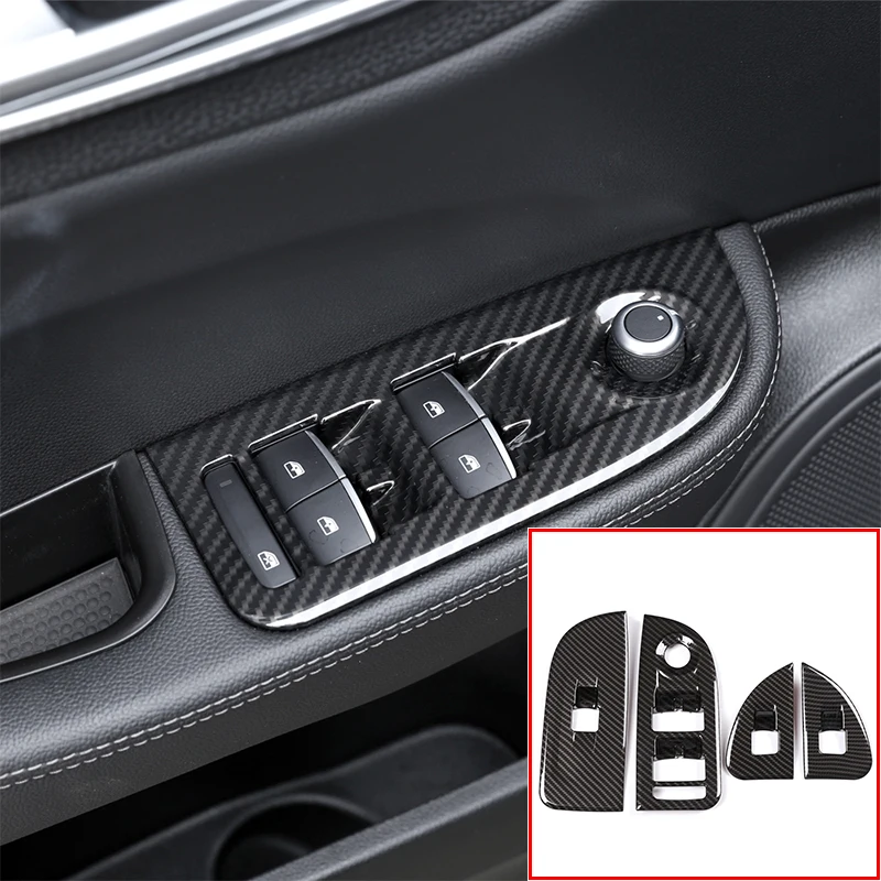 For Alfa Romeo Giulia 2017-2018 Accessories 4 Pcs Carbon Fiber ABS Chrome Window Lift Switch Button Frame Cover Trim Stickers