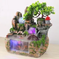 Indoor Tabletop Rockery Garden Fountain Stone Waterfall Feng Shui Water Sound Plant Nebulizer Desktop Decor with LED Lamp