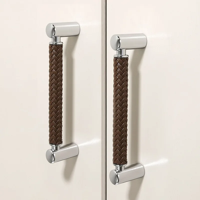 Cabinet Door Handle Leather Solid Zinc Alloy Cabinet Clothing Shoe Cabinet Drawer Handle Hardware Accessories