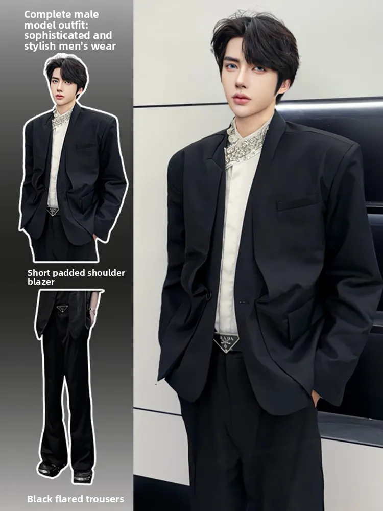 

Повседневный мужской костюм-двойка с подушечками, модный корейский Sle Long Sve, весенняя коллекция, молодежная мода