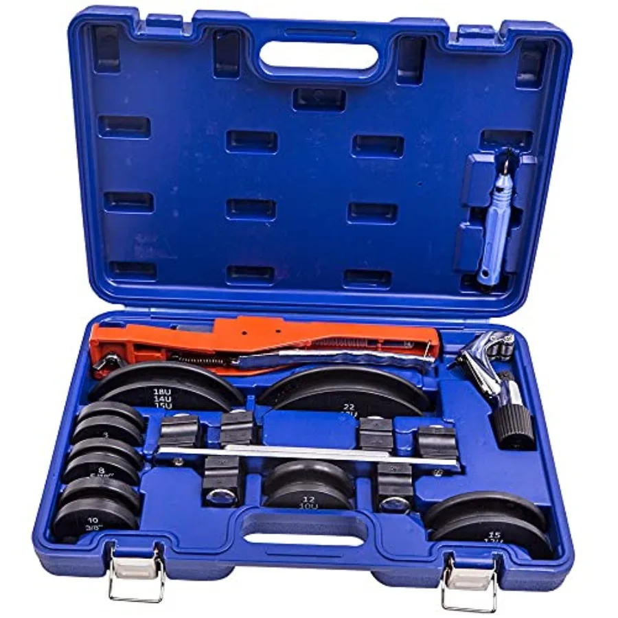 

Ratcheting Tubing Bender 1/4 to 7/8 with 7 Dies Tube Cutter Deburring Tool for Copper Pipe HVAC AC Refrigerator Repair 90 Forwa