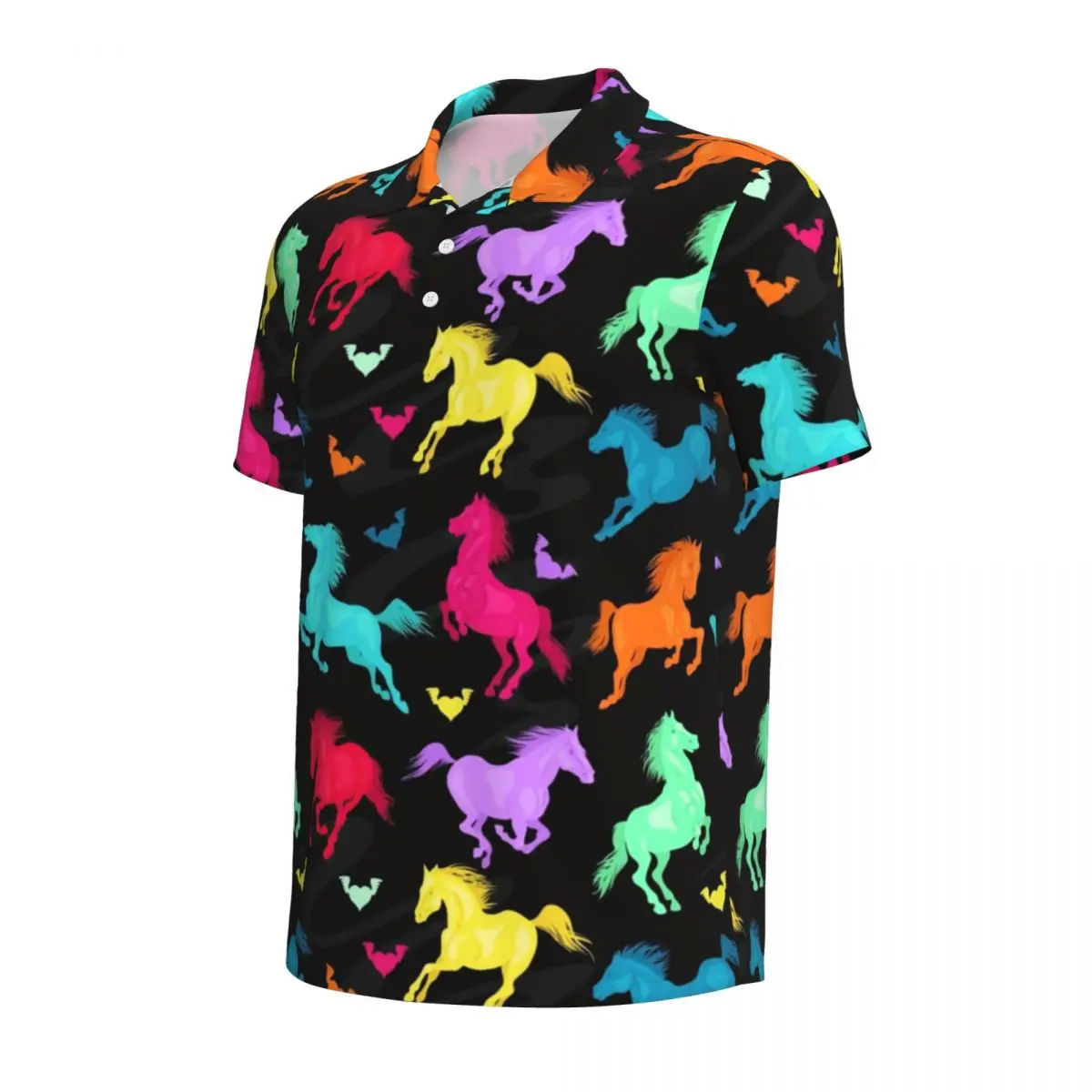 Colorful Running Horse Casual T-Shirts Cute Animal Print Polo Shirts Collar Cool Shirt Summer Men Design Big Size 3XL 4XL Top