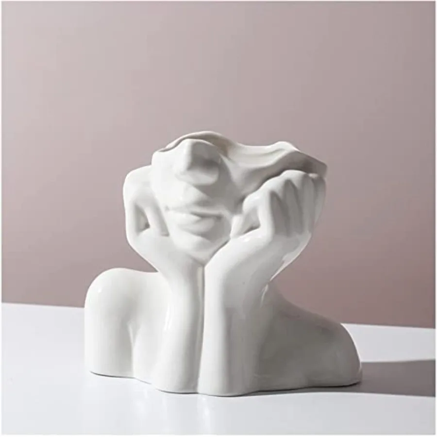 Boho White Face Ceramic Head Bust Flower Vase