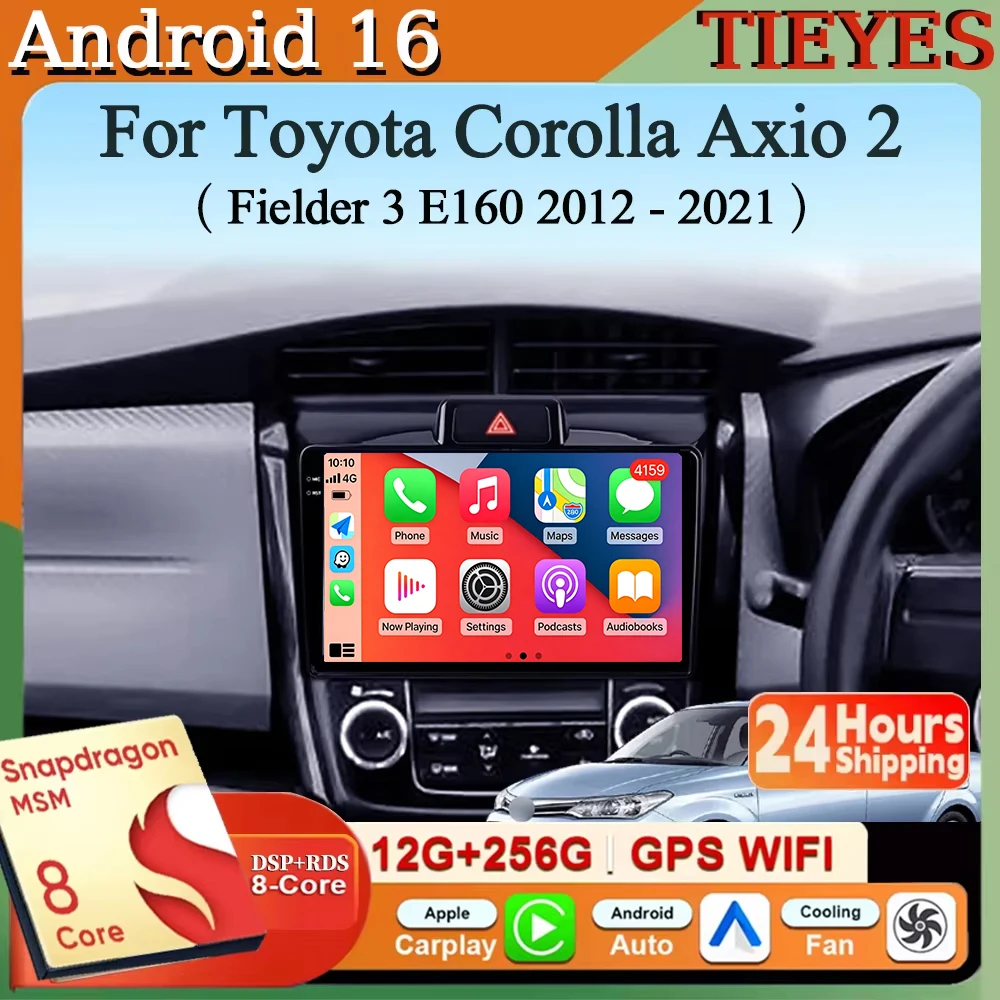 Android 16 Carplay&Auto Car Radio Navigation Multimedia Stereo Player QLED GPS For Toyota Corolla Axio 2 Fielder 3 E160 2012 - 2
