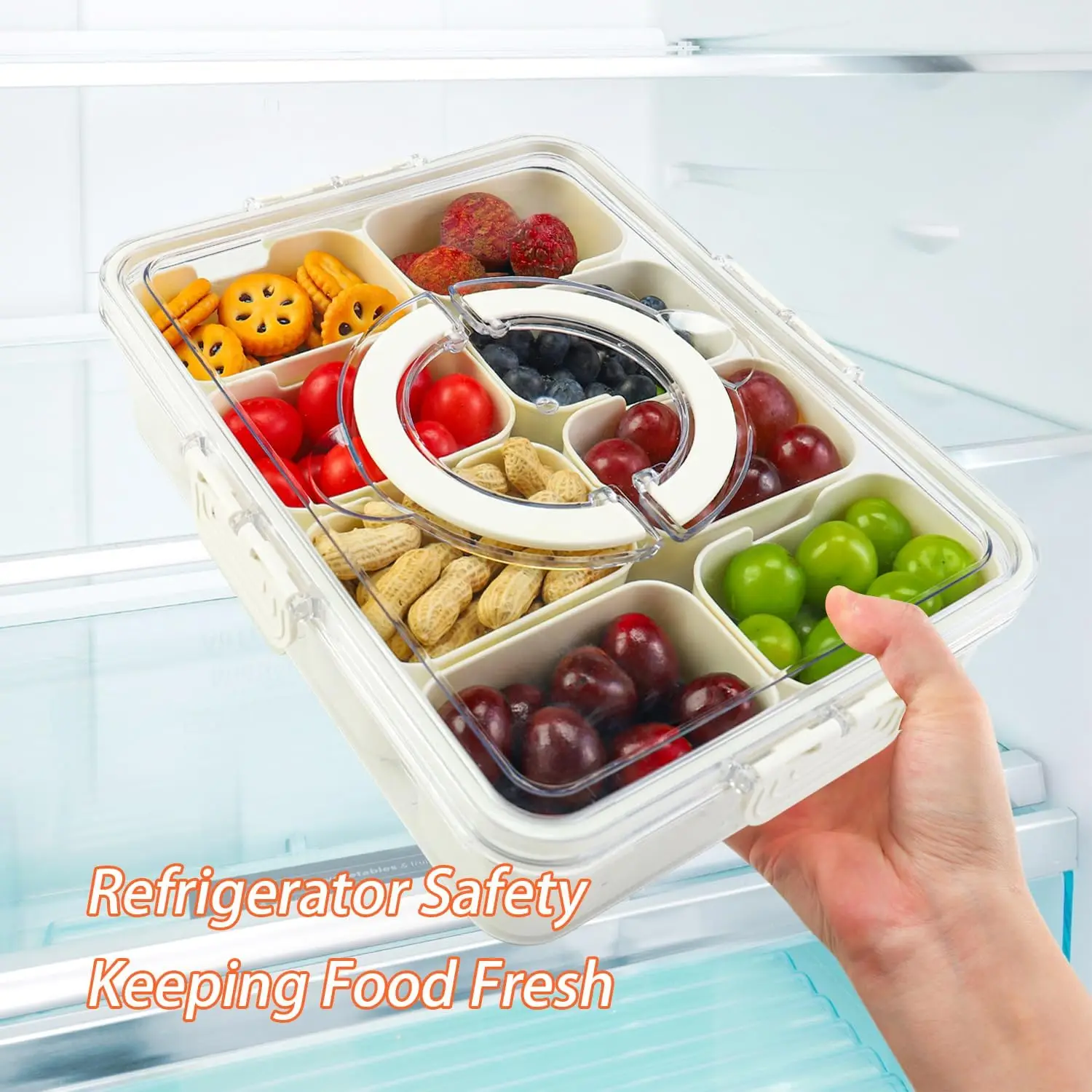 

8 Compartments Divided Serving Tray with Lid Veggie Tray Portable Snack Box Food Container for Biscuits, Candy, Fruits, Nuts