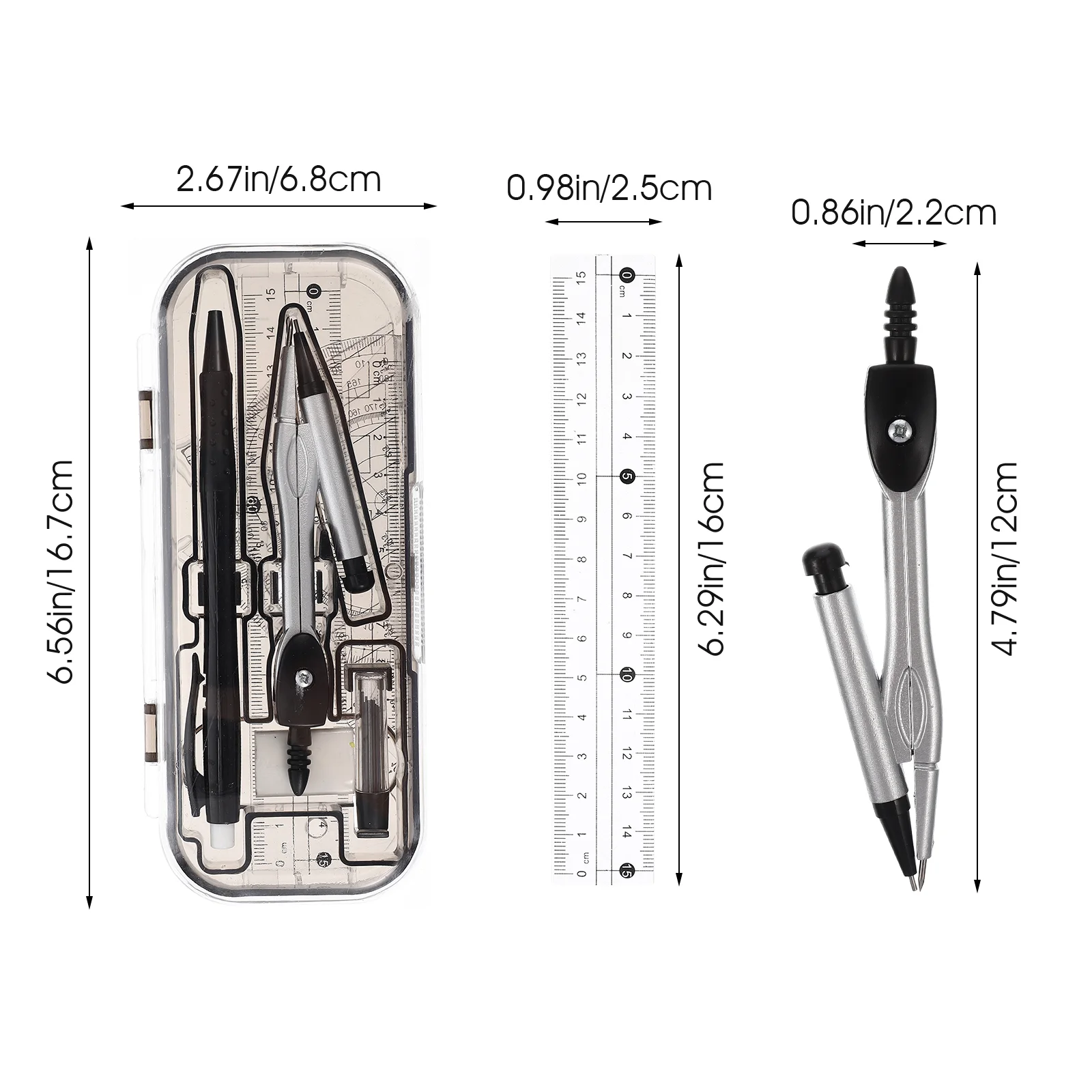 Zestaw stacjonarny Akcesoria do rysowania Narzędzie pomiarowe Plastikowa linijka prosta Kompaktowy zestaw kompasów Ołówki ołówkowe