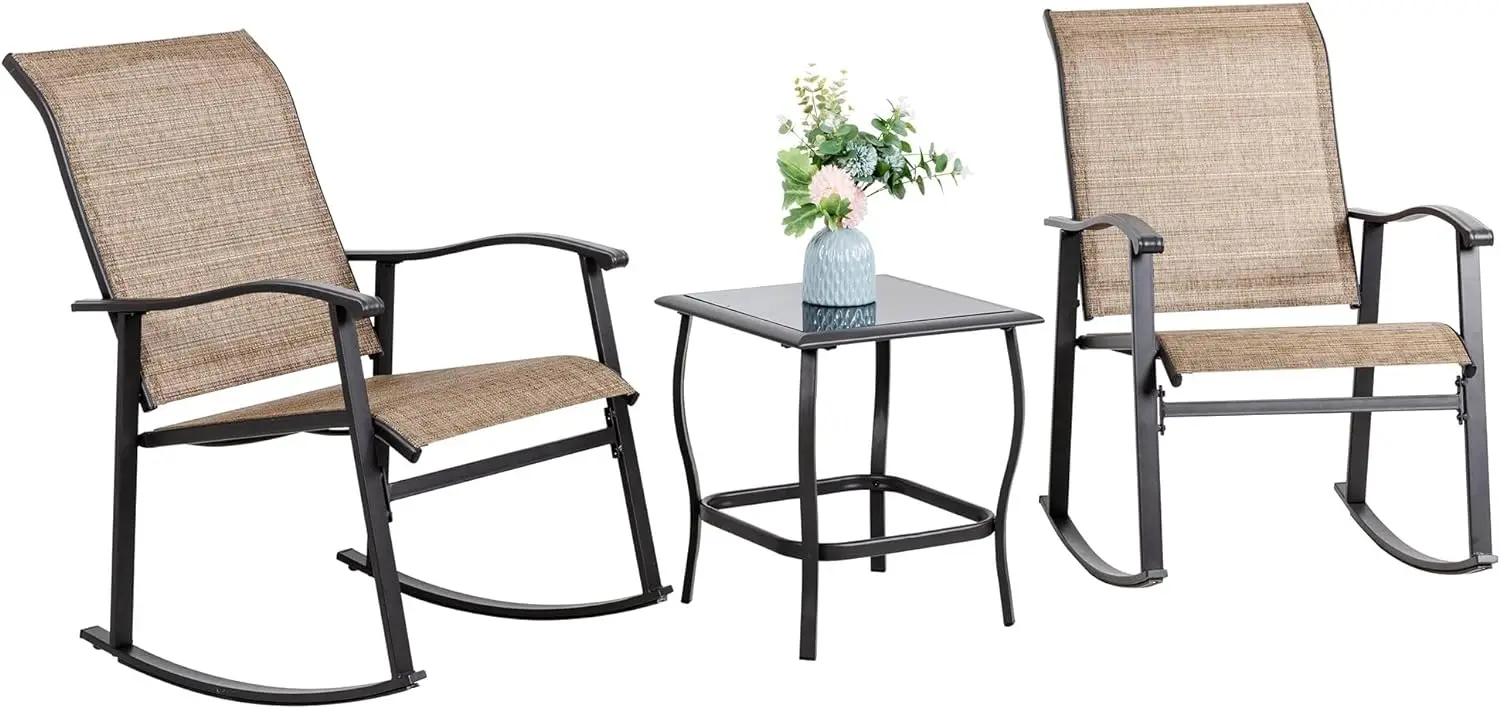 

3 Piece Outdoor Rocking Bistro Set, Textilene Fabric Small Patio Furniture Set, Front Porch Rocker Chairs Conversation Set