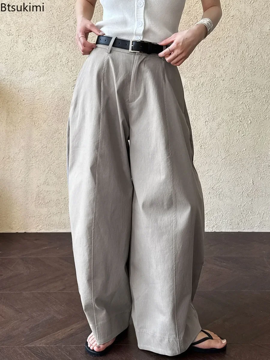 2026 Women's Retro Three-dimensional Tailoring Tooling Wide-leg Pants Spring New Straight-leg Pants Loose Casual Sickle Trousers