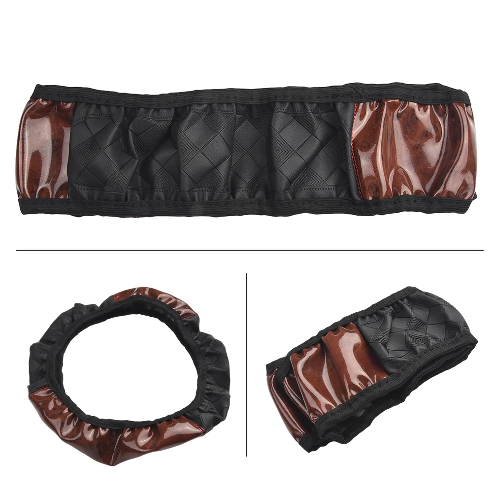 تنقش تصميم الخشب الحبوب فو الجلود غطاء عجلة القيادة سيارة زيادة الاحتكاك للقيادة الآمنة 14 5 15 5 بوصة القطر