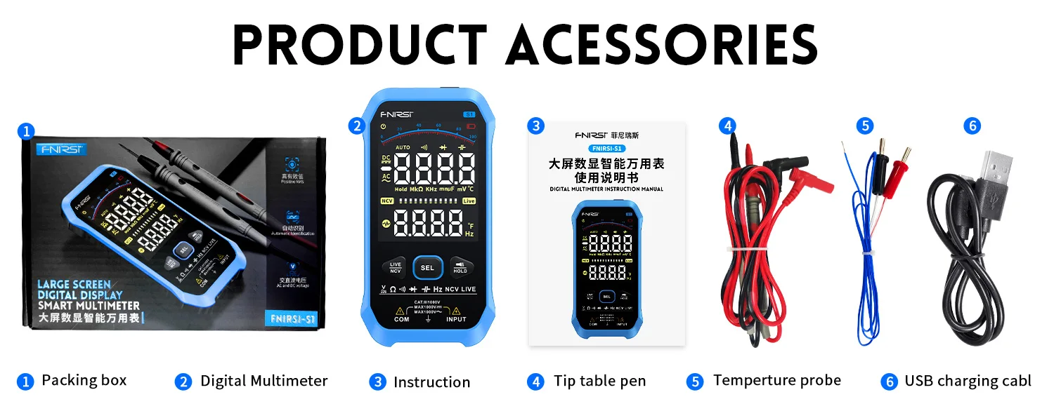 FNIRSI-S1 Digital Multimeter 9999counts AC DC Spannung Widerstand Kapazität Diode NCV Hertz Live Draht Tester Mit Thermoelement – Detail 14