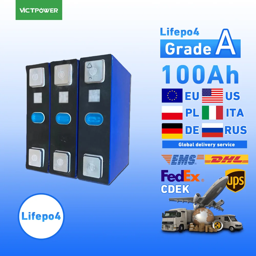 wholesale Victpower 100AH Grade A 6000 cycles Lifepo4 3.2v Battery Rechargeable DIY12V 24V 48V RV Boat Golf solar energy camping
