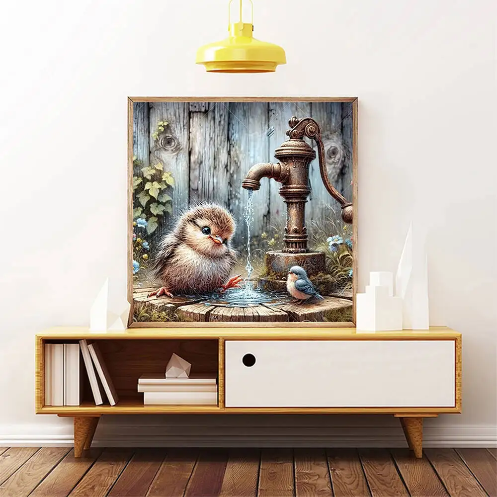 HUACAN الماس اللوحة المستجدات الطيور الحيوان صنبور المياه المشهد كامل مربع جولة الماس الفسيفساء صورة للديكور المنزل
