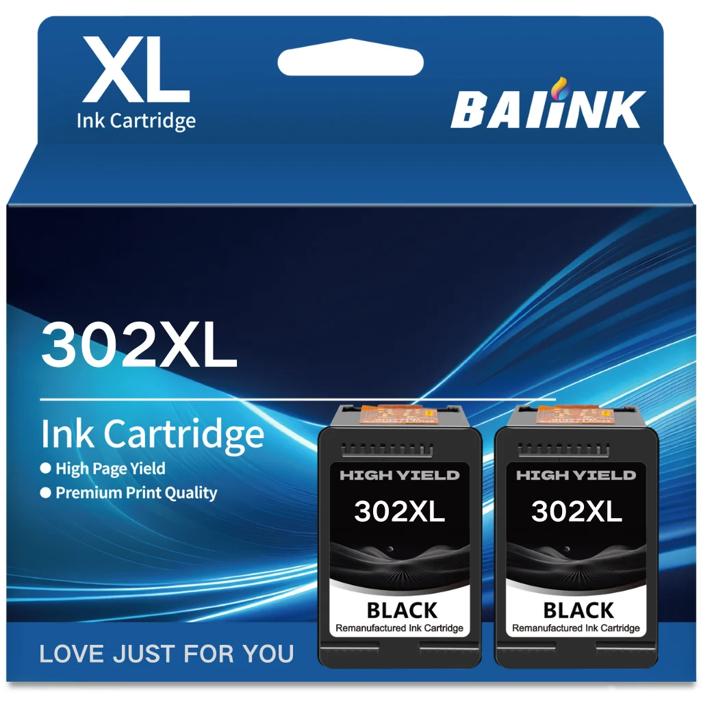 BAIINK 302 XL cartouche d'encre de remplacement pour HP OfficeJet 3831 3833 3830 DeskJet 3630 2130 3632 4520 4525 4527 (paquet de 2 noirs)