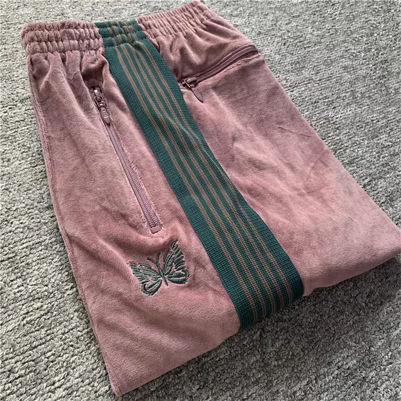 Winter Autumn Warm Stripe Embroidery AWGE Velvet Sweatpants Top Quality 1:1 Vintage Thick Fabric Mens Womens Sweatpants