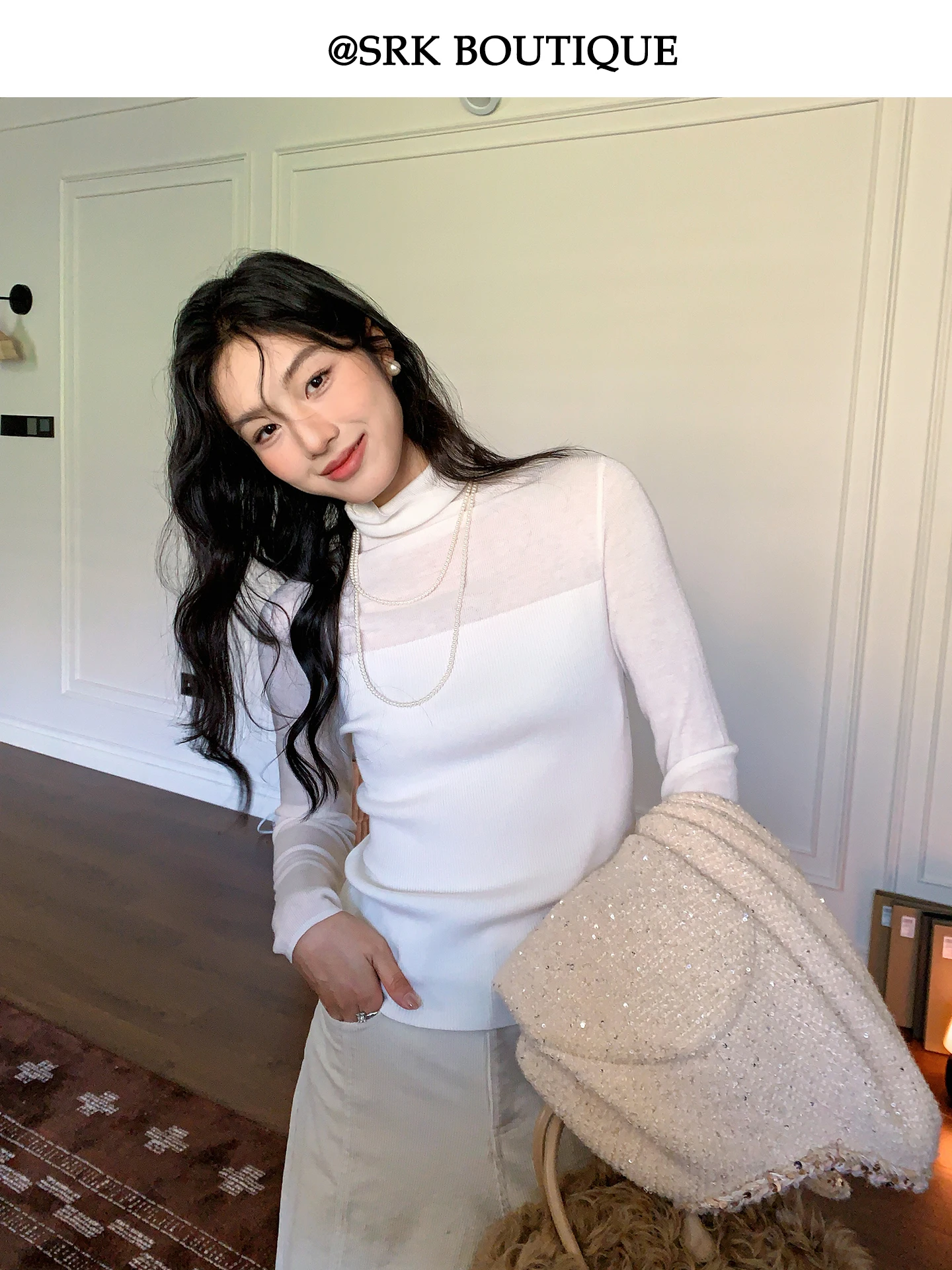 

Трикотажный свитер SRK с высоким воротником, облегающий, универсальный, для многослойных образов, осенне-зимний, теплый, модный женский трикотаж