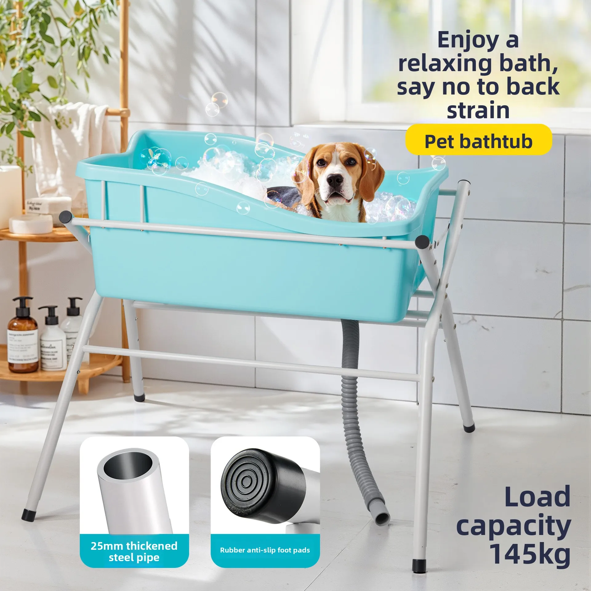 Foldable Pet Bathtub with Height Adjustable Stand Elevated Dog Washing Station