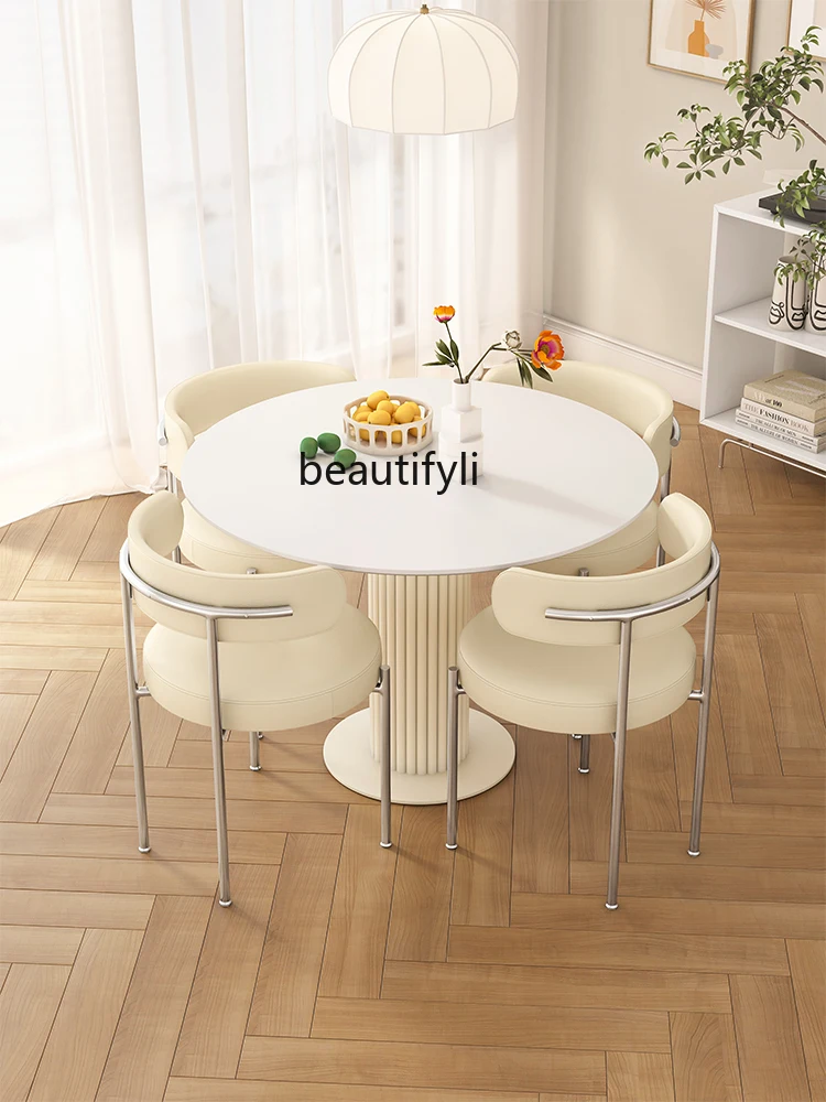 Modern Minimalist Cream Style Stone Plate round Dining Table and Chair Conference Table Desk