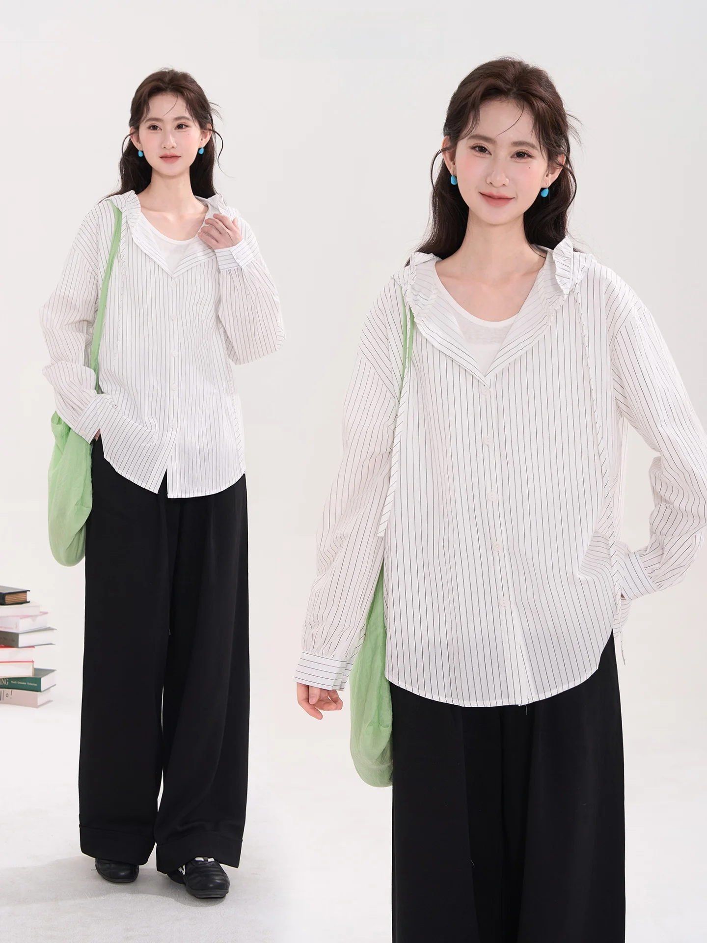 

Женская рубашка Heme Decoesthetic с плиссировкой под дерево, длинными рукавами, капюшоном и полосками, весенняя, повседневная, свободного кроя, из смесового хлопка и полиэстера