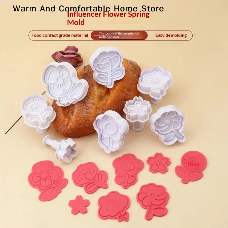 【SE】4Pcs/Set 3D Flower Pattern Plastic Biscuit Mold DIY Kitchen Cake Decorating Tools Cookie Cutter Stamp Fondant Embosser Die