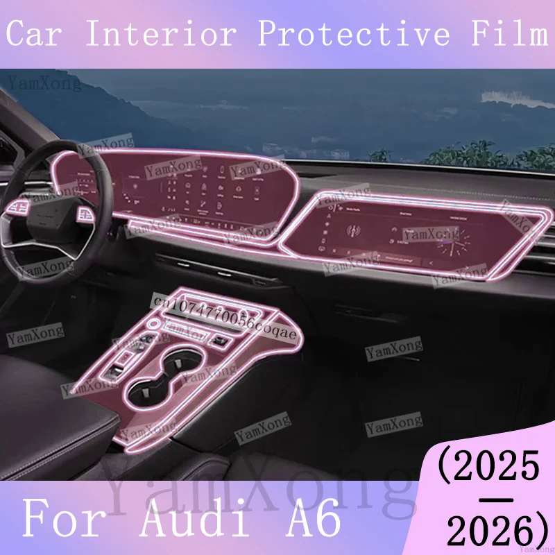 Kit de protection pour console centrale Audi A6 C8, film protecteur pour panneau de boîte de vitesses, écran de navigation, tableau de bord, autocollant transparent anti-rayures