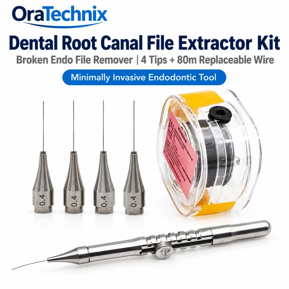 Dental Root Canal File Extractor Kit, Endodontic Broken Endo File Remover with 4pcs 0.4mm Tips and 80m Replaceable Pull Wire