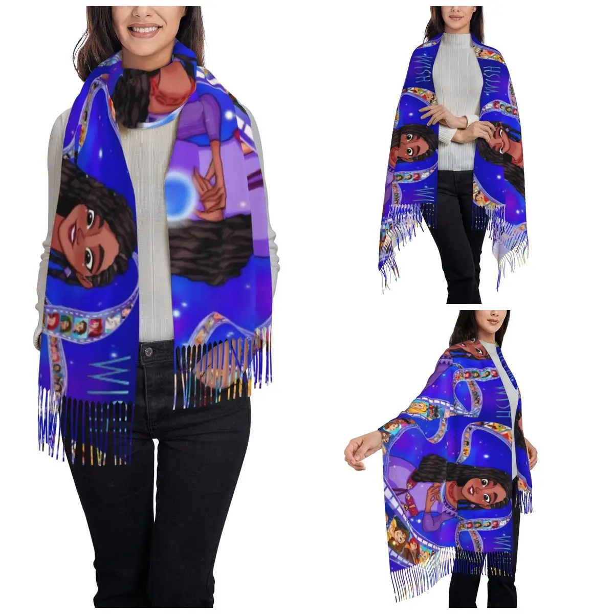 وشاح نسائي مع شرابة الرغبات فيلم الرسوم المتحركة آشا ستار كبير شتاء خريف شال التفاف هدايا فتاة سحرية أوشحة الباشمينا #2