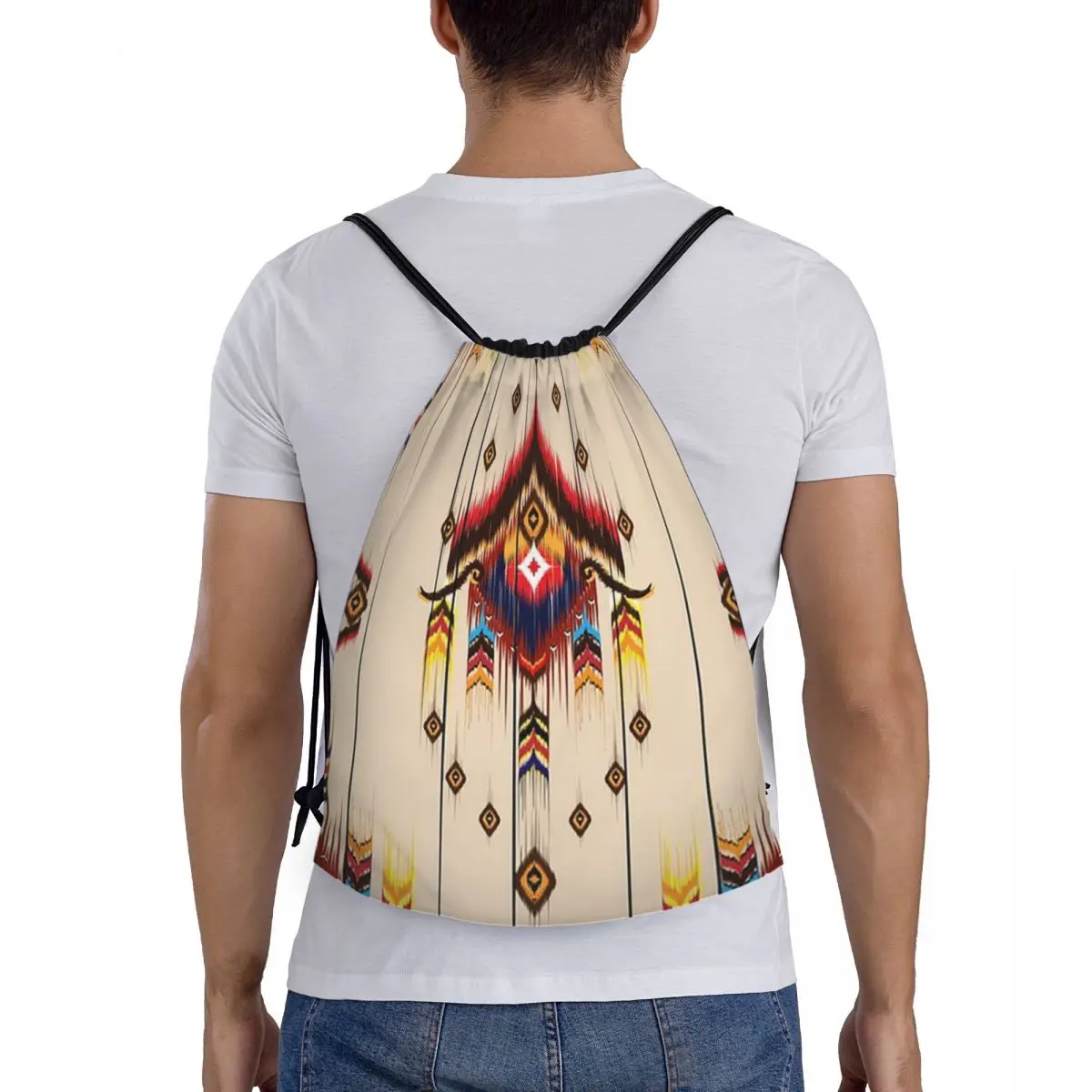 

Indian Painting Native American Aztec Tribal Backpacks Fashion Portable Drawstring Bags Sports Bag Book Bags For Travel Students