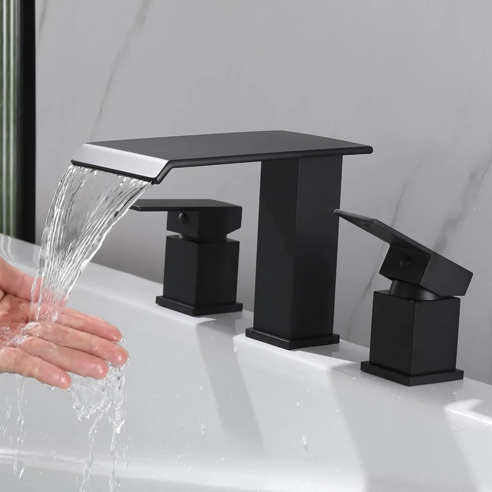 

Matte Black Two-Handle Waterfall Spout Bathtub Faucet with High Flow for 3-Hole Installation