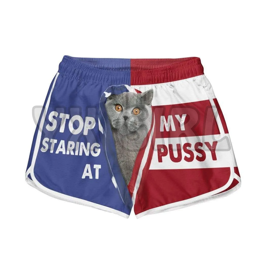 BRITISH SHORTHAIR CAT STOP STARING AT MY PUSSY CUSTOM   3D All Over Printed Shorts Quick Drying Beach Shorts  Beach Swim Trunks