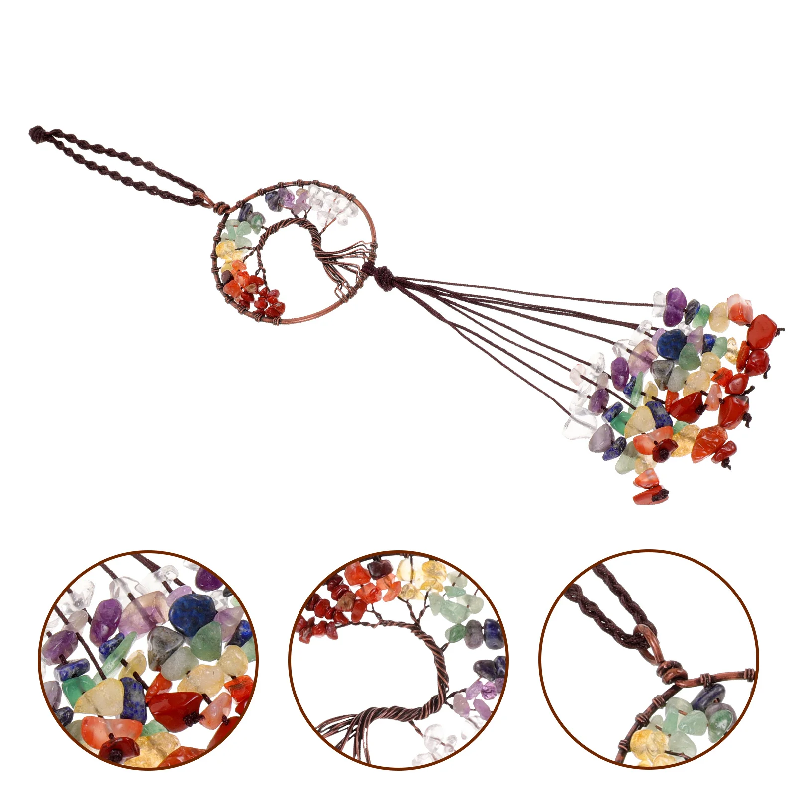 

Tree Shape Car Interior Pendant 5Cm Stone Cotton Metal Rearview Mirror Hanging Decor for Vehicle Dashboard Window Wall