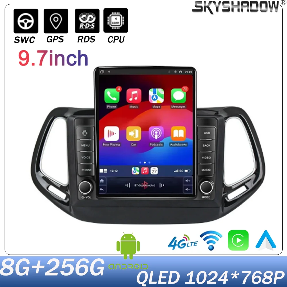 Android 14 For Jeep Compass 2016-2018 Car Radio Navigation Multimedia Player Stereo WiFi+4G Video DSP BT Carplay Auto Wireless