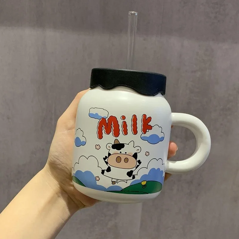 

Personalized Reusable Coffee Cup Kawaii Charm Novelty Portable Dessert Ceramic Cups Lids Straws Taza Ceramica Tableware