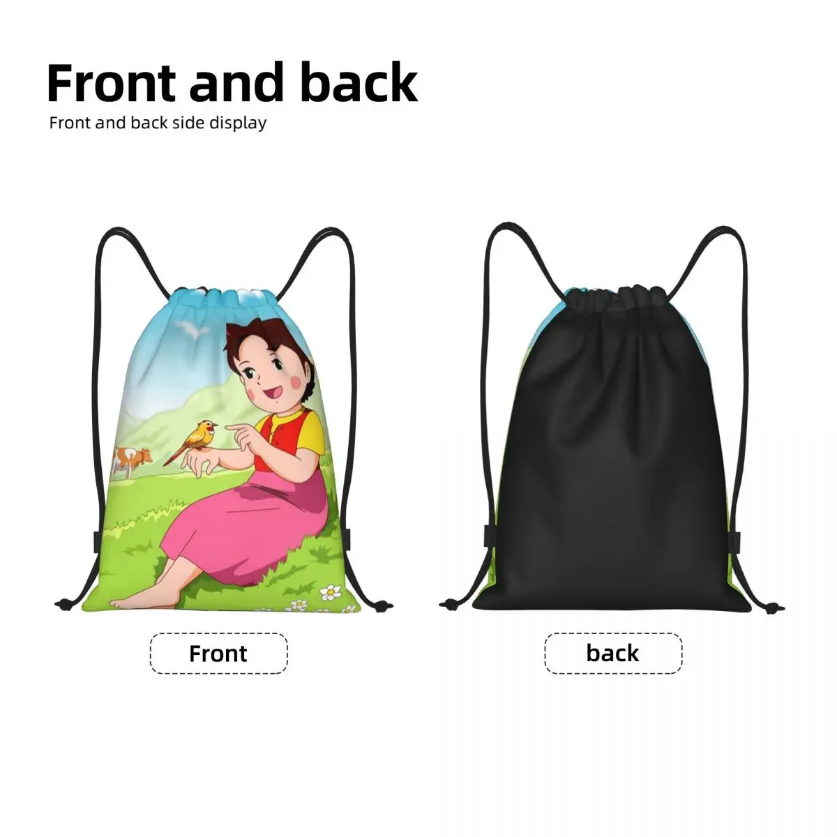 Alps Mountain Girl Happy Heidi Drawstring Bag Men Women Portable Sports Gym Sackpack Shopping Storage Backpacks