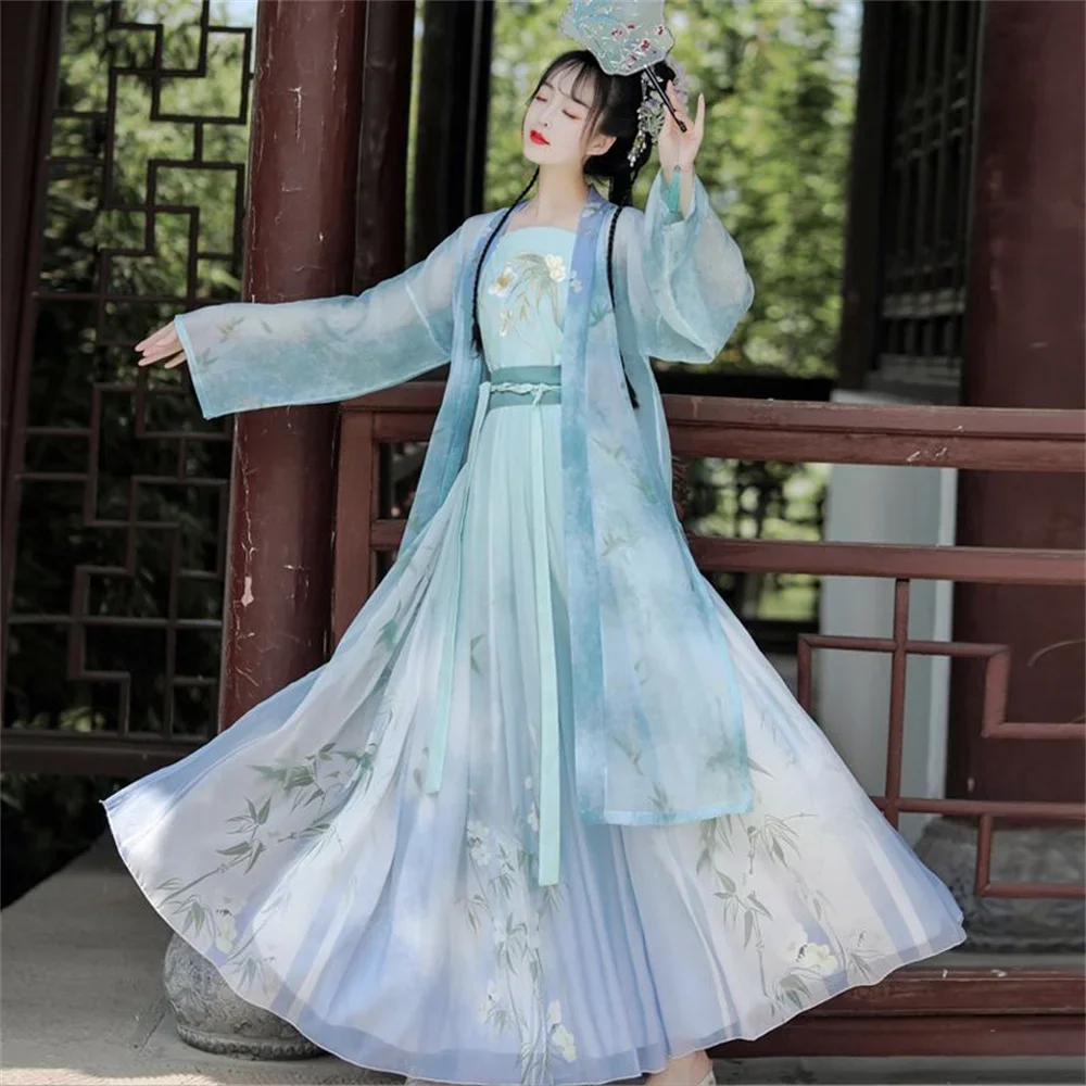 Robe Hanfu traditionnelle chinoise vintage pour femmes, robe de danse de scène, ensembles de princesse doumprimé floral élégant