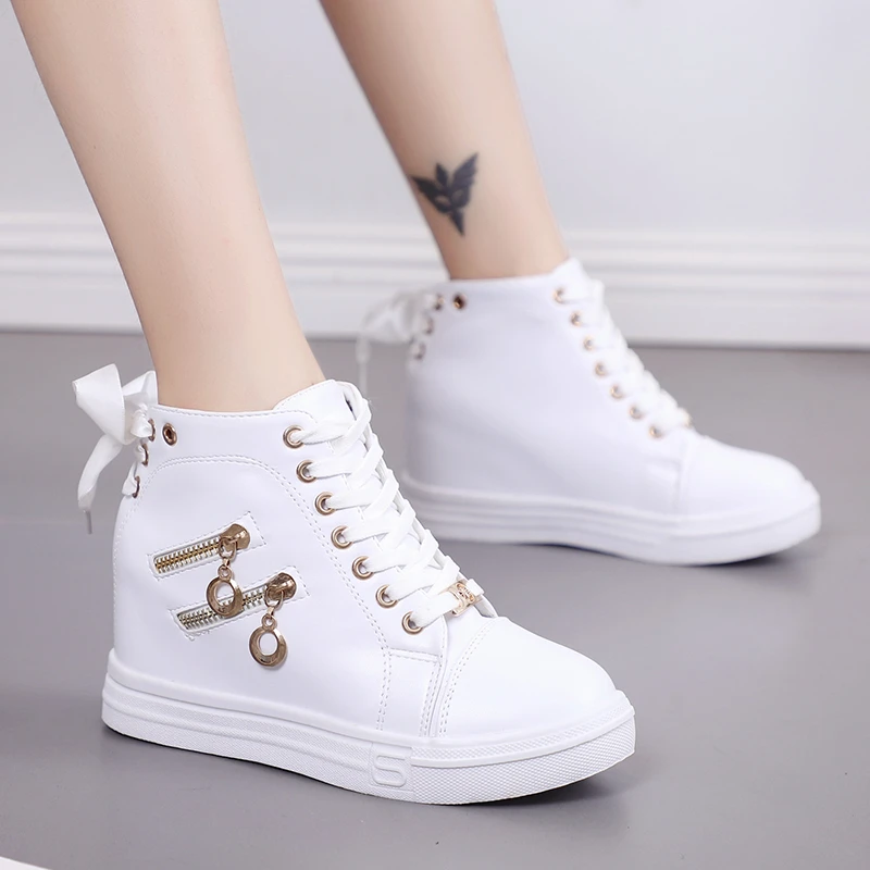 

Double Zipper Decorative Sneakers Women Shoes Spring High-top Inner Heightening Modern Shoes for Women White Women Walking Shoes