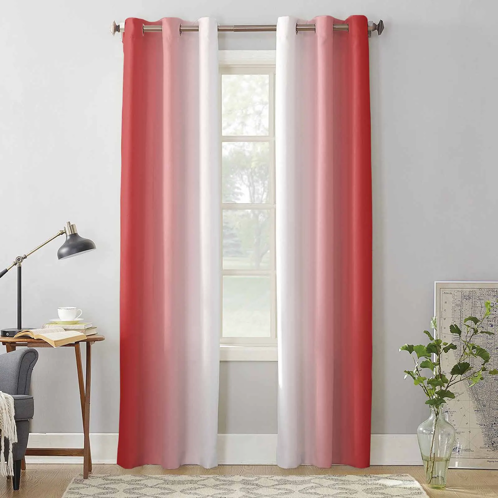 Red And White Gradient Indoor Bedroom Kitchen Curtains Living Room Luxury Drapes Large Curtains Window Treatments