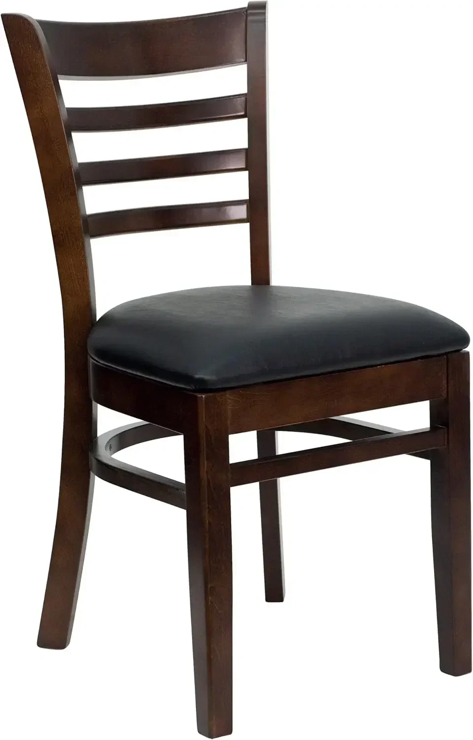 Furniture HERCULES Series Ladder Back Walnut Wood Restaurant Chair - Black Vinyl Seat