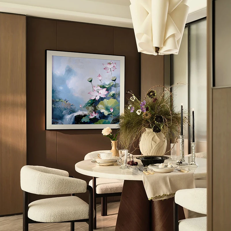 'Moonlight Dripping on Lotus Leaves' Moonlit Pond Suzhou Embroidery 100x100cm Large Size Room Decoration Wall Painting