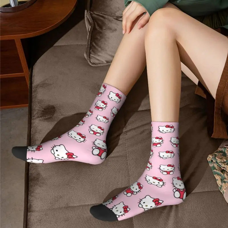 Hello Kitty Pattern Crew Socks for Men, Unisex Novidade 3D Printing, Sanrio Dress Socks