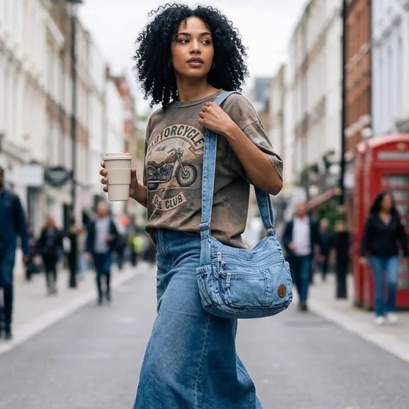 Women's Denim Shoulder Bag Large Capacity Crossbody Bag Minimalist Style Fashion Versatile Daily Commute Handbag