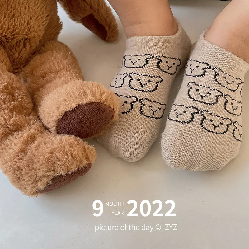 1-8Year 3 Pairs 2022 spring and summer plaid invisible socks non-slip dispensing cotton boy floor socks